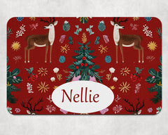 Personalised Festive Red Reindeer Dog Bowl Placemat