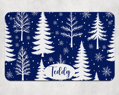 Personalised Festive Tree and Snowflake Dog Bowl Placemat - Navy Blue