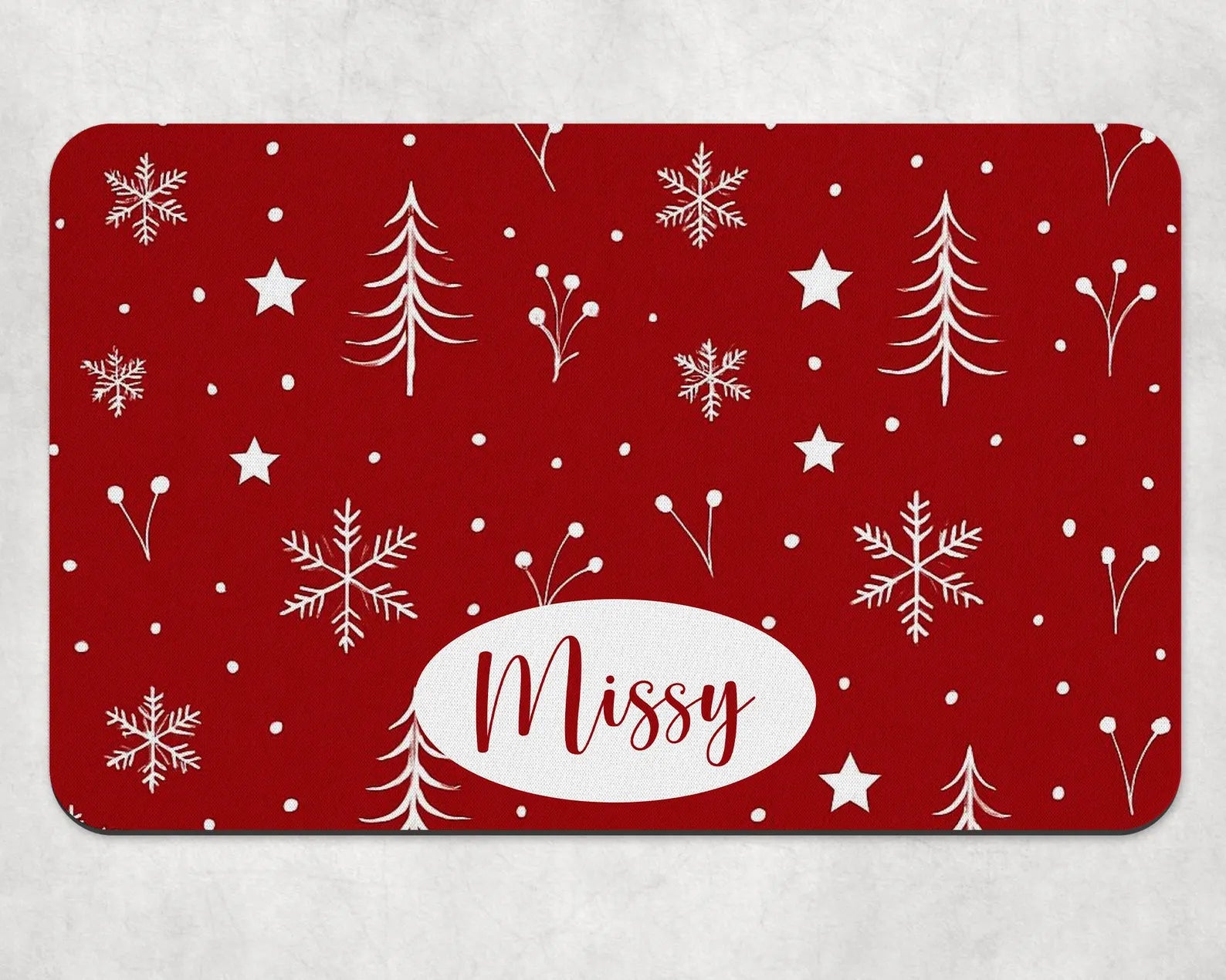 Personalised Festive Tree and Snowflake Dog Bowl Placemat - Red