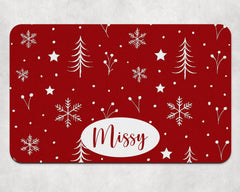 Personalised Festive Tree and Snowflake Dog Bowl Placemat - Red