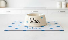 Personalised Heart Confetti Slanted Dog Bowl and Mat Set