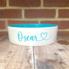 Personalised Heart Font Dog Bowls With Painted Inside
