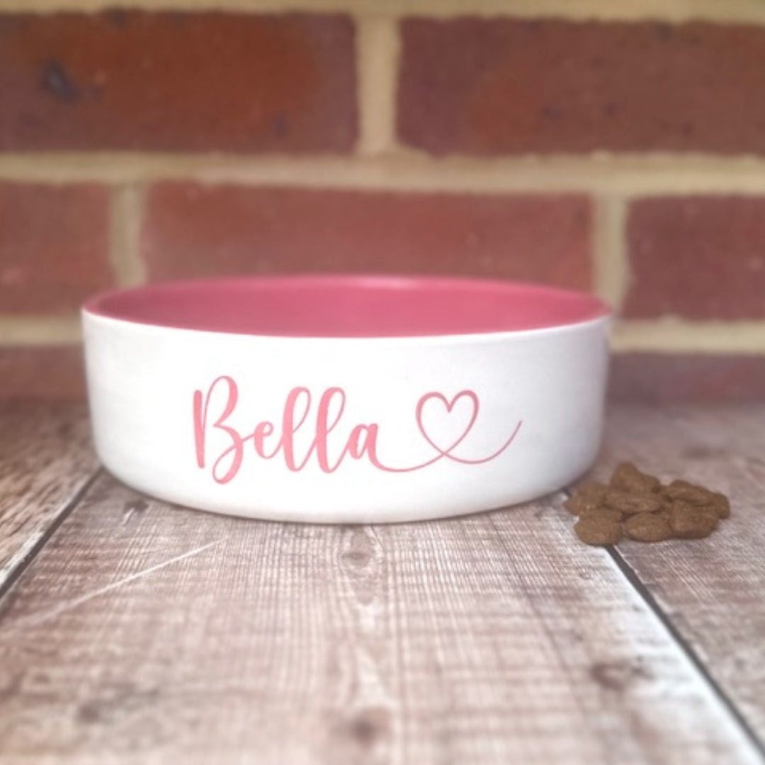Personalised Heart Font Dog Bowls With Painted Inside