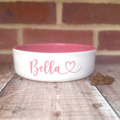 Personalised Heart Font Dog Bowls With Painted Inside