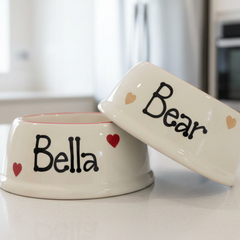 Personalised Love Heart Slanted Dog Bowls