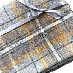 Personalised Luxury Double Layer Dog Blankets - Grey & Yellow Check