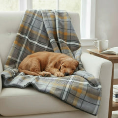 Personalised Luxury Double Layer Dog Blankets - Grey & Yellow Check
