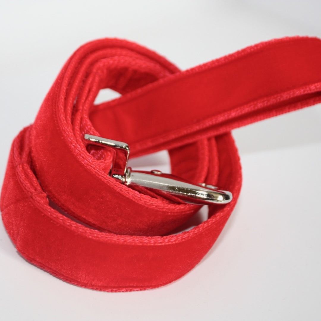 Plain Red Velvet Designer Dog Lead