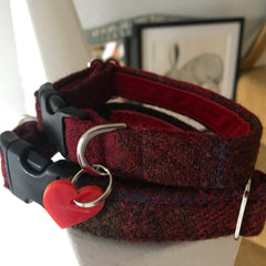 Skinny Berry Crumble Velvet Lined Harris Tweed Designer Dog Collar