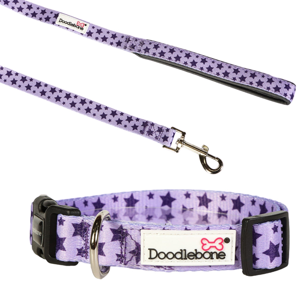 Violet Stars Puppy Collar & Lead Set by Doodlebone