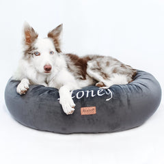 Personalised Donut Dog Bed In Grey Velvet by Miaboo