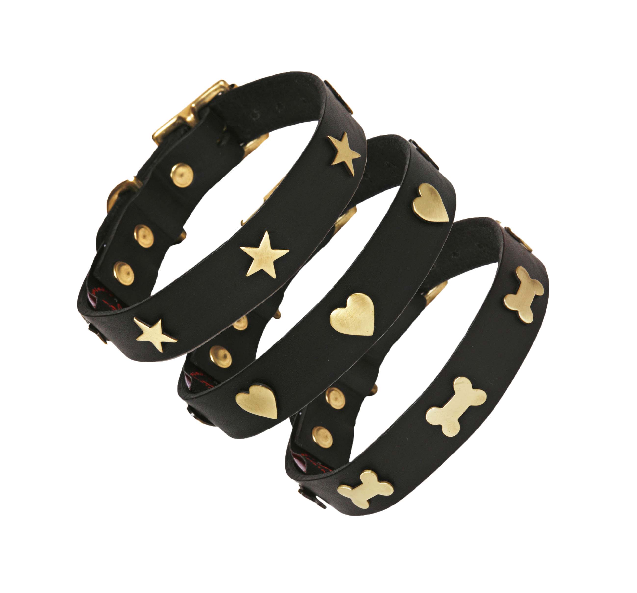 Creature Clothes Black Leather Dog Collar With Brass Studs