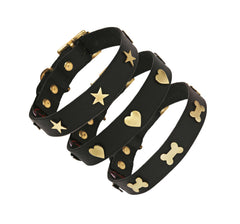Creature Clothes Black Leather Dog Collar With Brass Studs