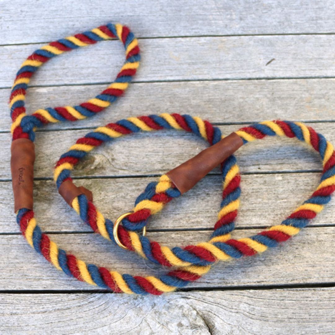 Blue, Burgundy and Yellow 100% British Wool Dog Slip Lead