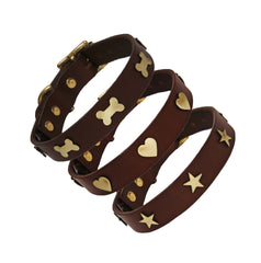 Creature Clothes Brown Leather Dog Collar With Brass Studs
