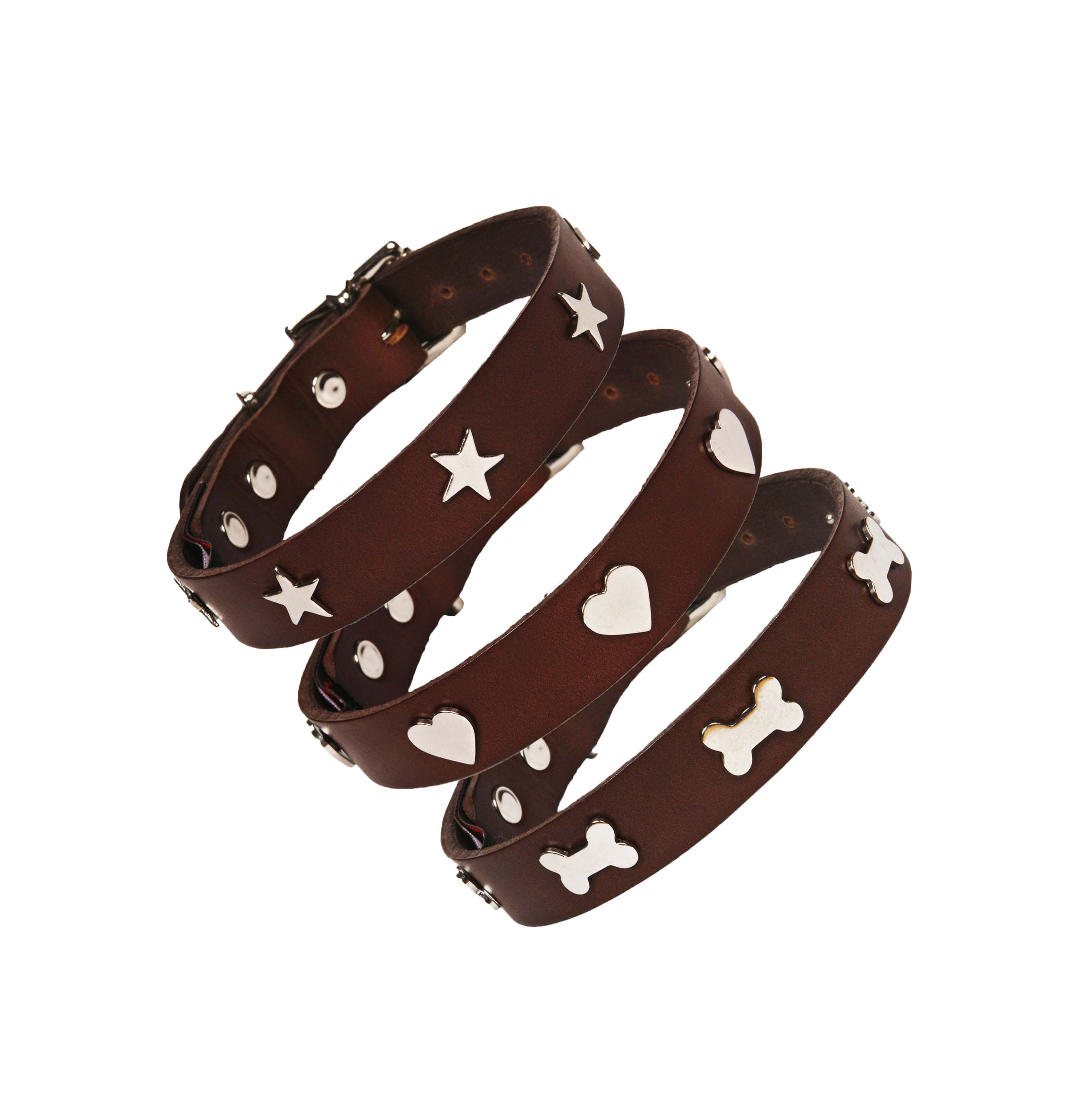 Creature Clothes Brown Leather Dog Collar With Silver Studs