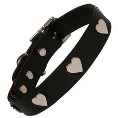 Creature Clothes Black Leather Dog Collar With Silver Hearts