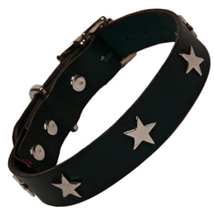 Creature Clothes Black Leather Dog Collar With Silver Stars