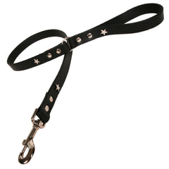 Creature Clothes Black Leather Dog Lead With Silver Stars