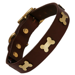 Creature Clothes Brown Leather Dog Collar With Brass Bones
