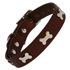 Creature Clothes Brown Leather Dog Collar With Silver 
