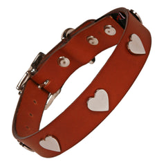 Creature Clothes Tan Leather Dog Collar With Silver Hearts