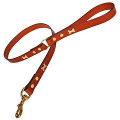 Creature Clothes Tan Leather Dog Lead With Brass Bones