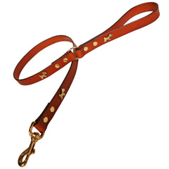 Creature Clothes Tan Leather Dog Lead With Brass Dogs