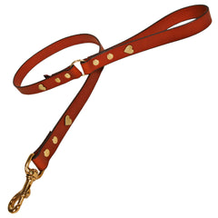 Creature Clothes Tan Leather Dog Lead With Brass Hearts