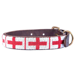 Designer Beaded Leather Dog Collar St George's Cross