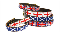 Designer Beaded Leather Dog Collar St George's Cross