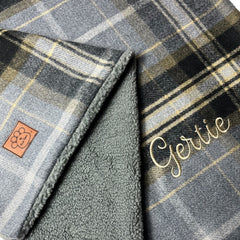 Personalised Luxury Double Layer Dog Blankets - Grey & Black Check