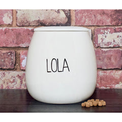 Personalised Skinny Font Slanted Dog Bowls And Treat Jar Set