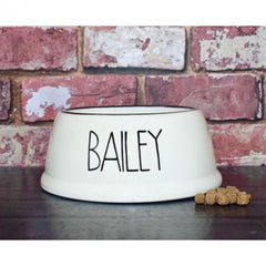 Personalised Skinny Font Slanted Dog Bowls And Treat Jar Set