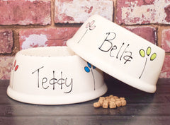 Personalised Petal Design Slanted Dog Bowls and Treat Jar Set