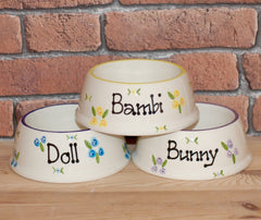 Personalised Ceramic Slanted Roses Dog Bowls