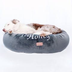 Personalised Donut Dog Bed In Grey Velvet by Miaboo