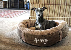 Personalised Cookie Dough Brown Fleece Donut Dog Bed