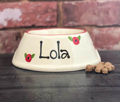 Personalised Poppy Design Slanted Dog Bowls and Treat Jar Set