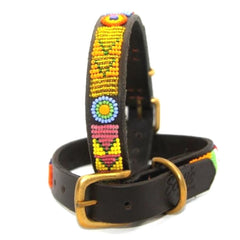 Luxury Masai Beaded Leather Dog Collars In Pastel