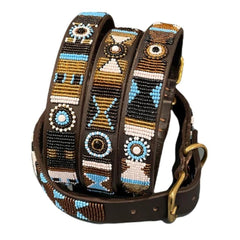 Luxury Masai Beaded Leather Dog Collars In Sky Circles