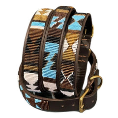 Luxury Masai Beaded Leather Dog Collars In Sky