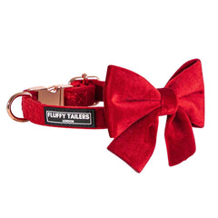 Luxury Red Velvet Dog Collar And Bow Tie Set | Fluffy Tailers
