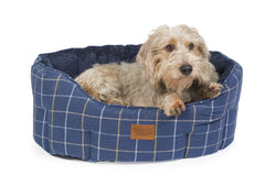 Navy Tweed Oval Snuggle Dog Bed by House of Paws