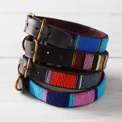 Designer Beaded Leather Dog Collar Rainbow