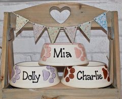 Personalised Ceramic Slanted Paw Print Dog Bowls | Slanted Spaniel Bowls