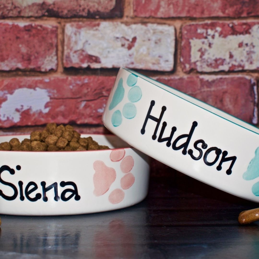 Personalised Ceramic Paw Print Dog Bowls | Crazy Fur You