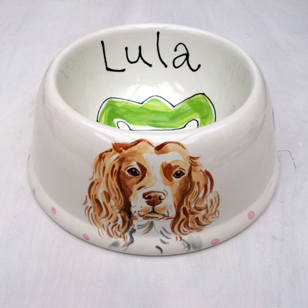 Personalised Ceramic Spaniel Portrait Dog Bowls