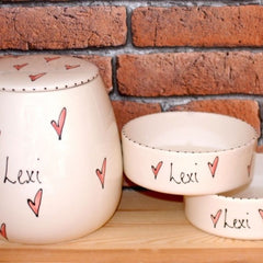Personalised Ceramic Whimsical Dog Bowls & Treat Jar Set