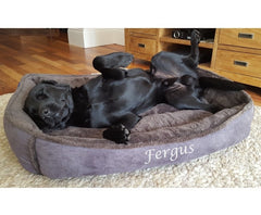 Personalised Slate Grey Fleece Cradle Dog Bed